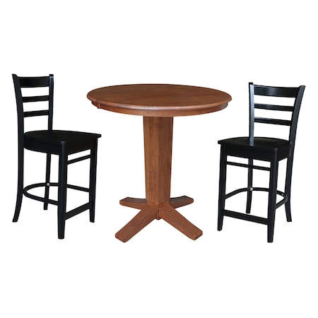 International Concepts 36 in. Solid Wood Round Extension Dining Table with 2 Counter Height Stools in Distressed Oak/Black K42-36RXT-23S4661722